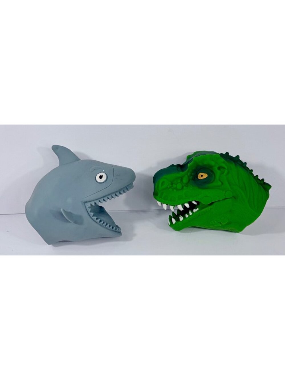 Shark & Dinosaur Hand Puppet Pair Flexible Rubber Material Fun Play & Storytelli